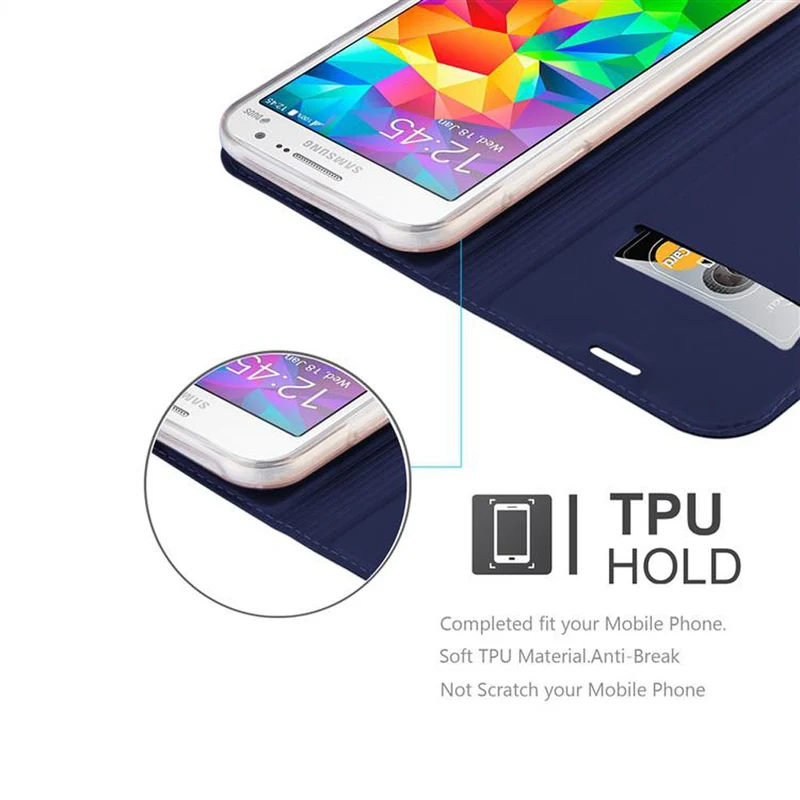 Cadorabo Hülle kompatibel mit Samsung Galaxy GRAND PRIME Schutzhülle mit Magnetverschluss, Standfunktion und Kartenfach