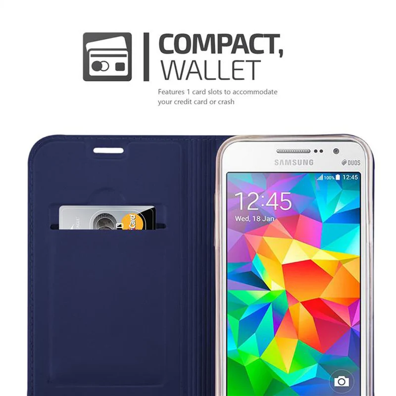 Cadorabo Hülle kompatibel mit Samsung Galaxy GRAND PRIME Schutzhülle mit Magnetverschluss, Standfunktion und Kartenfach