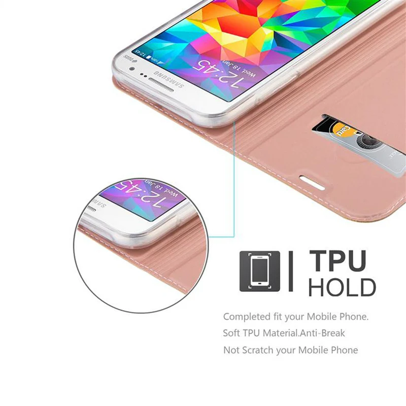 Cadorabo Hülle kompatibel mit Samsung Galaxy GRAND PRIME Schutzhülle mit Magnetverschluss, Standfunktion und Kartenfach
