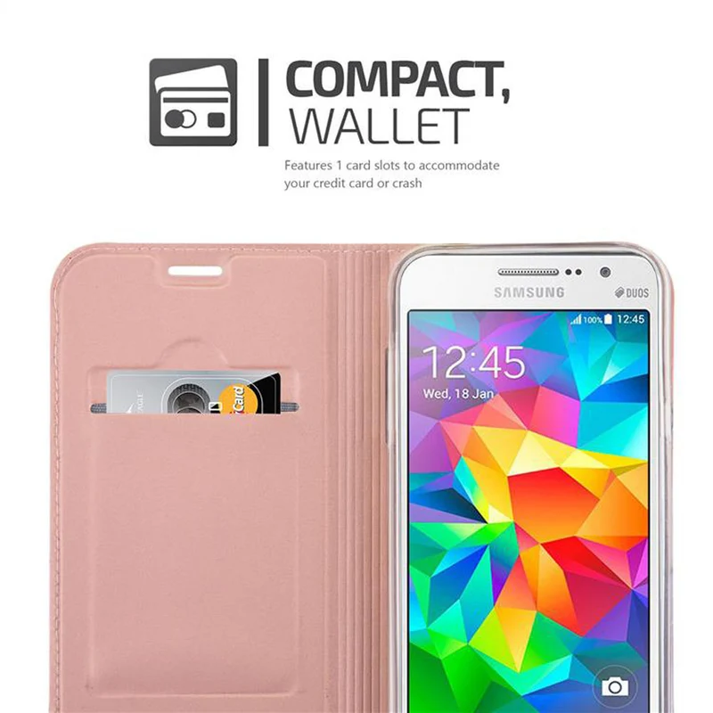 Cadorabo Hülle kompatibel mit Samsung Galaxy GRAND PRIME Schutzhülle mit Magnetverschluss, Standfunktion und Kartenfach