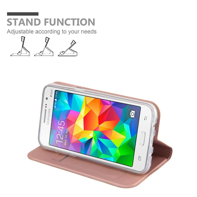 Cadorabo Hülle kompatibel mit Samsung Galaxy GRAND PRIME Schutzhülle mit Magnetverschluss, Standfunktion und Kartenfach