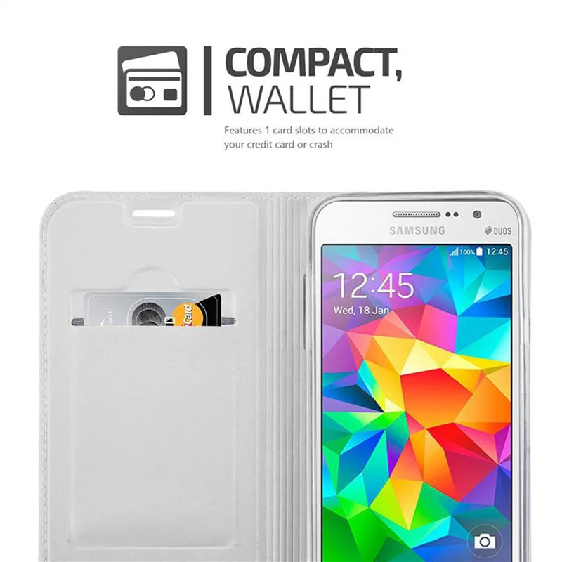 Cadorabo Hülle kompatibel mit Samsung Galaxy GRAND PRIME Schutzhülle mit Magnetverschluss, Standfunktion und Kartenfach