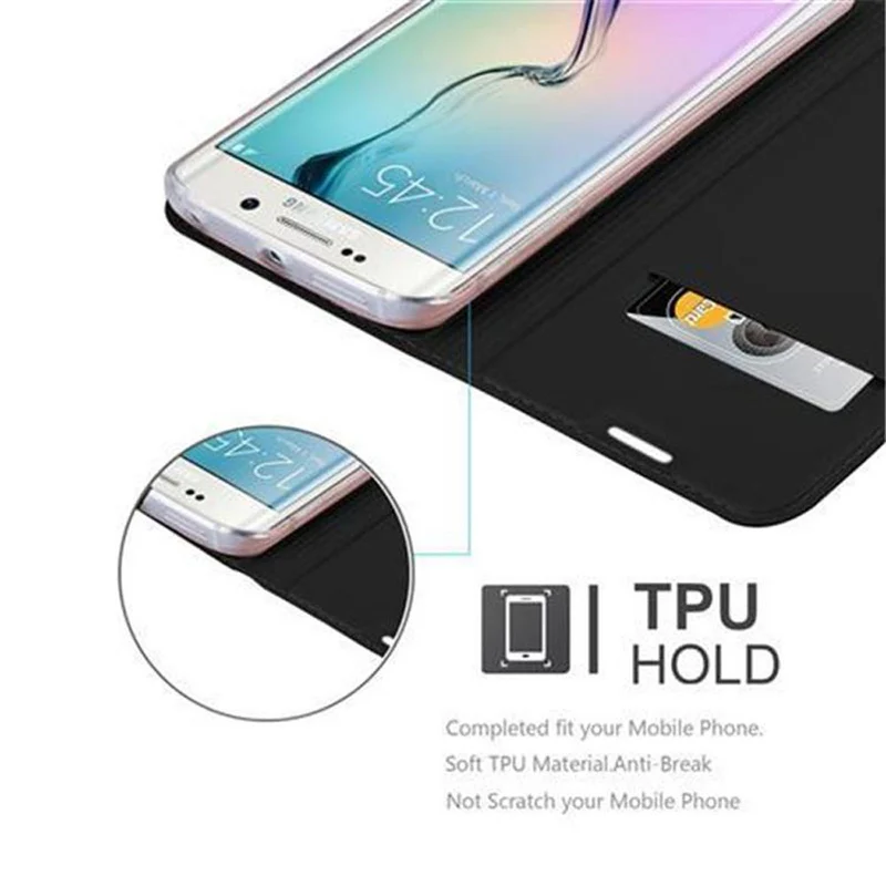 Cadorabo Hülle kompatibel mit Samsung Galaxy S6 EDGE Schutzhülle mit Magnetverschluss, Standfunktion und Kartenfach