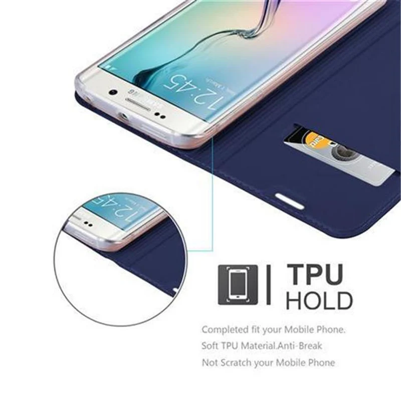 Cadorabo Hülle kompatibel mit Samsung Galaxy S6 EDGE Schutzhülle mit Magnetverschluss, Standfunktion und Kartenfach