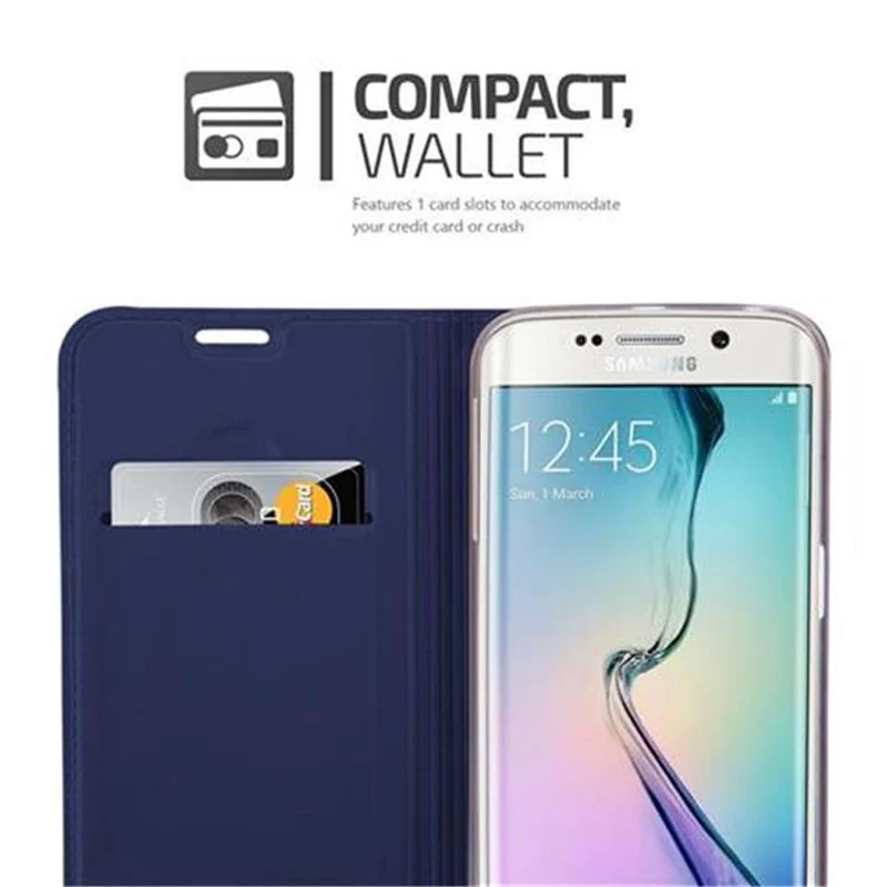 Cadorabo Hülle kompatibel mit Samsung Galaxy S6 EDGE Schutzhülle mit Magnetverschluss, Standfunktion und Kartenfach