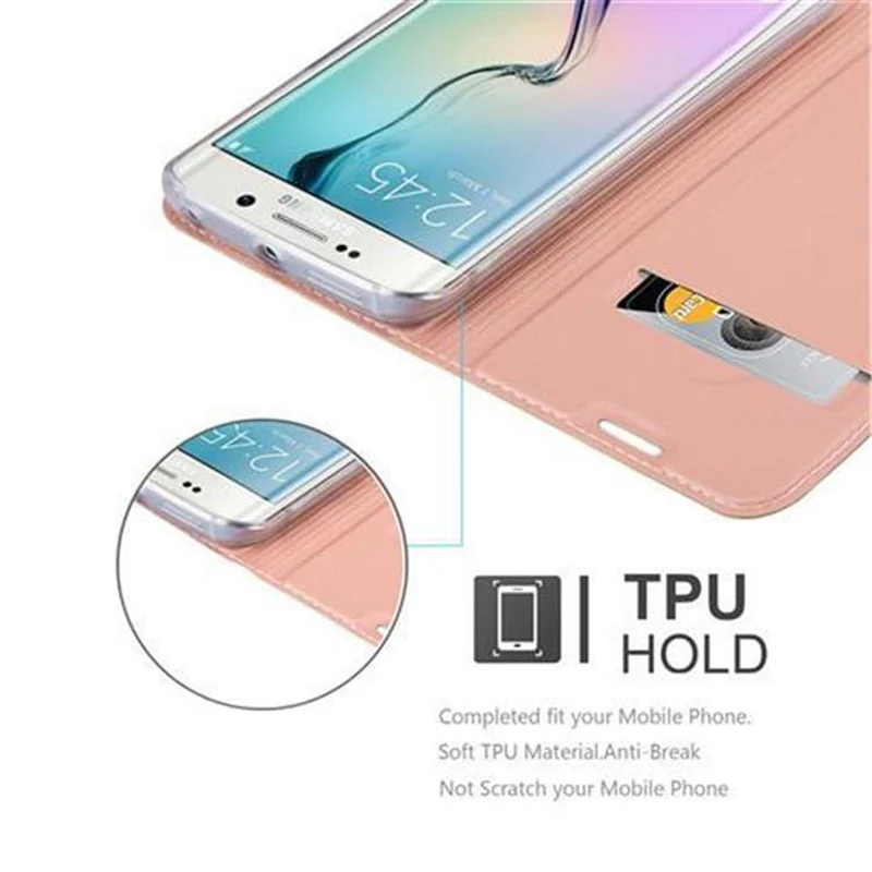 Cadorabo Hülle kompatibel mit Samsung Galaxy S6 EDGE Schutzhülle mit Magnetverschluss, Standfunktion und Kartenfach