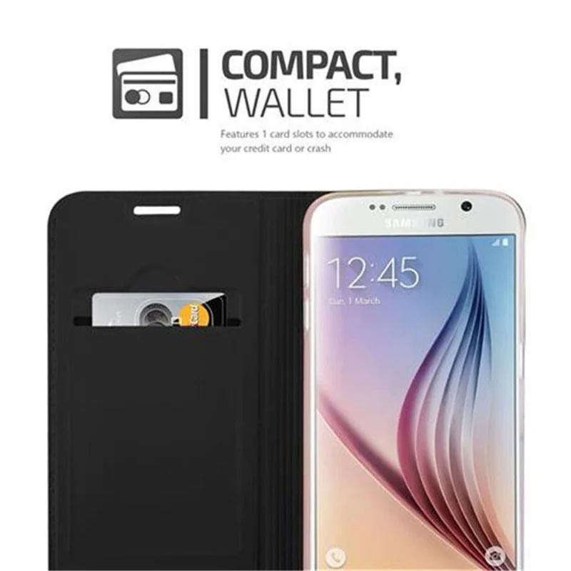 Cadorabo Hülle kompatibel mit Samsung Galaxy S6 Schutzhülle mit Magnetverschluss, Standfunktion und Kartenfach