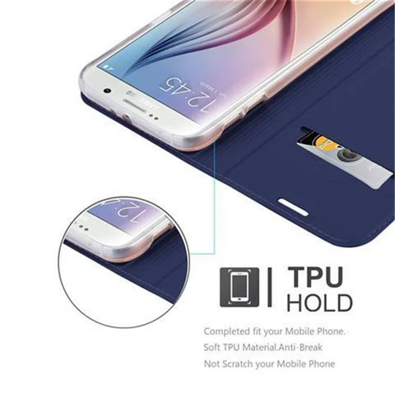 Cadorabo Hülle kompatibel mit Samsung Galaxy S6 Schutzhülle mit Magnetverschluss, Standfunktion und Kartenfach