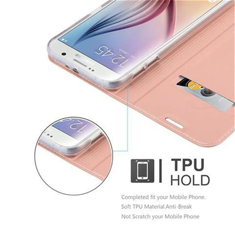 Cadorabo Hülle kompatibel mit Samsung Galaxy S6 Schutzhülle mit Magnetverschluss, Standfunktion und Kartenfach