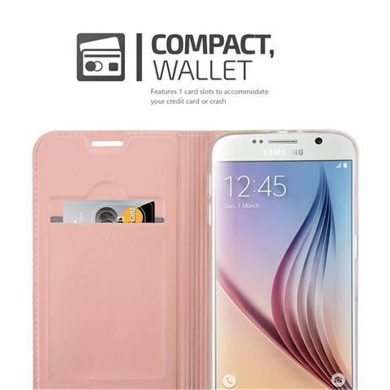 Cadorabo Hülle kompatibel mit Samsung Galaxy S6 Schutzhülle mit Magnetverschluss, Standfunktion und Kartenfach