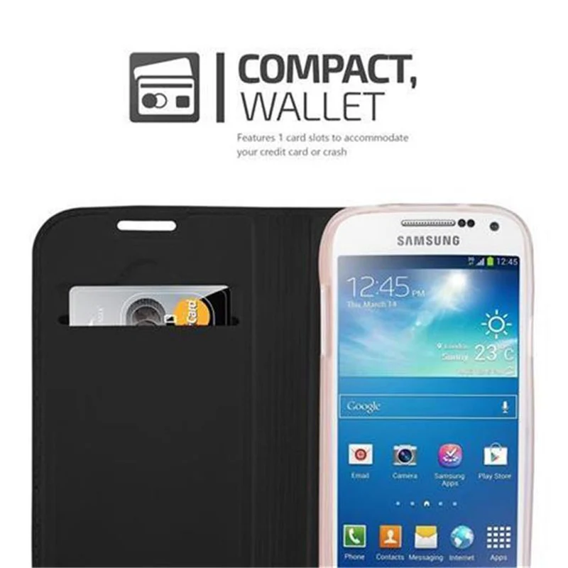 Cadorabo Hülle kompatibel mit Samsung Galaxy S4 MINI Schutzhülle mit Magnetverschluss, Standfunktion und Kartenfach