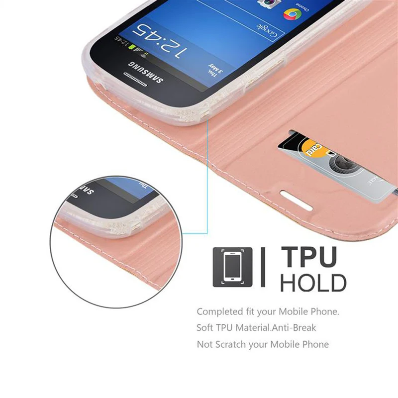 Cadorabo Hülle kompatibel mit Samsung Galaxy S3 MINI Schutzhülle mit Magnetverschluss, Standfunktion und Kartenfach
