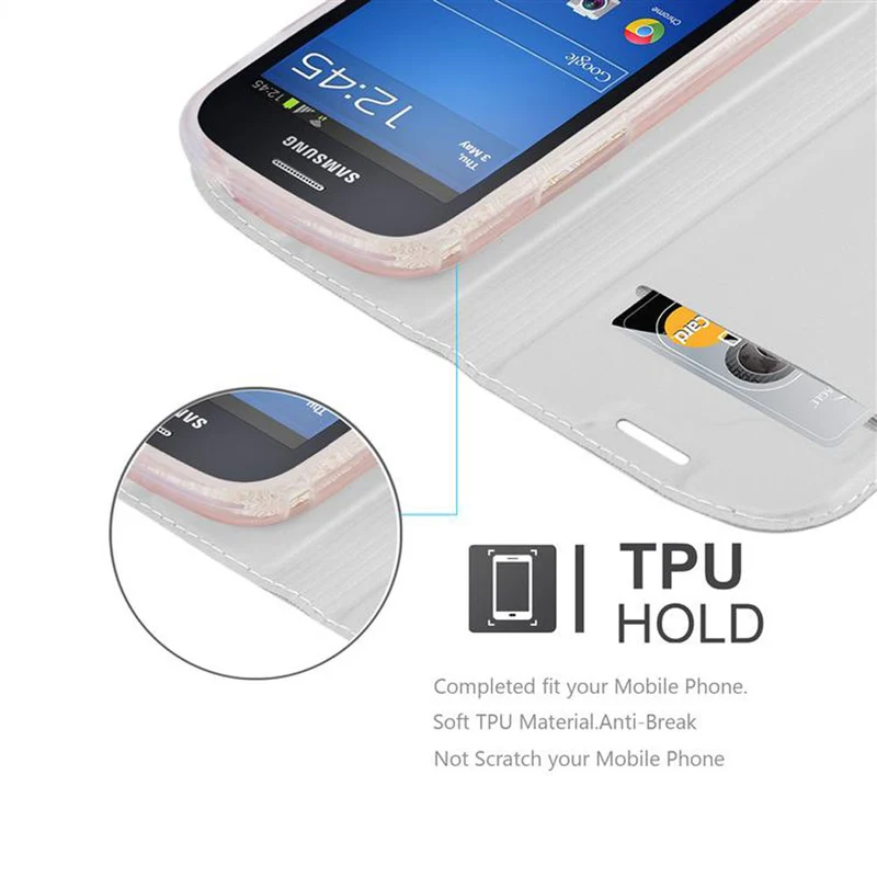 Cadorabo Hülle kompatibel mit Samsung Galaxy S3 MINI Schutzhülle mit Magnetverschluss, Standfunktion und Kartenfach
