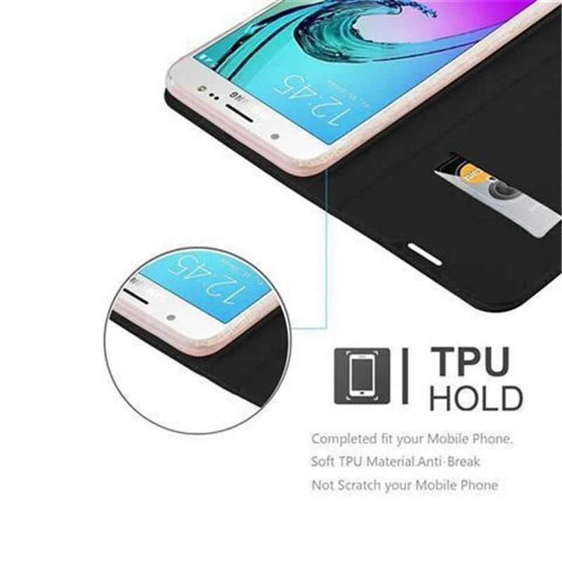 Cadorabo Hülle kompatibel mit Samsung Galaxy J7 2016 Schutzhülle mit Magnetverschluss, Standfunktion und Kartenfach