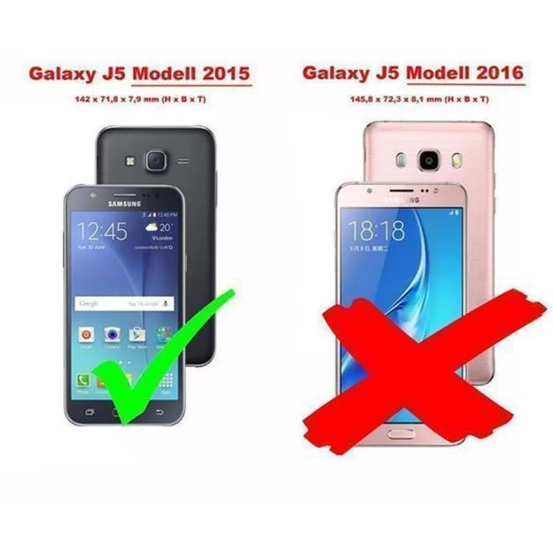 Cadorabo Hülle kompatibel mit Samsung Galaxy J5 2015 Schutzhülle mit Magnetverschluss, Standfunktion und Kartenfach