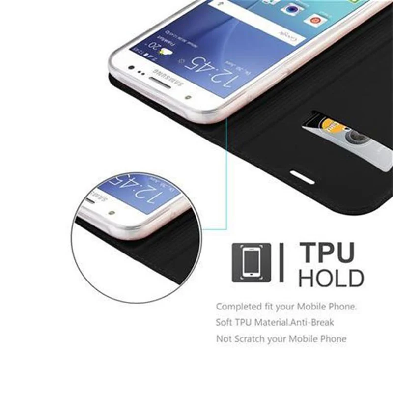 Cadorabo Hülle kompatibel mit Samsung Galaxy J5 2015 Schutzhülle mit Magnetverschluss, Standfunktion und Kartenfach