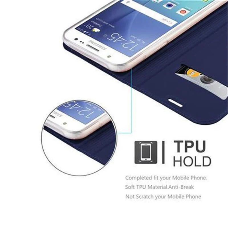 Cadorabo Hülle kompatibel mit Samsung Galaxy J5 2015 Schutzhülle mit Magnetverschluss, Standfunktion und Kartenfach