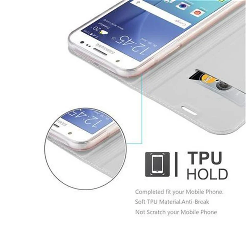 Cadorabo Hülle kompatibel mit Samsung Galaxy J5 2015 Schutzhülle mit Magnetverschluss, Standfunktion und Kartenfach