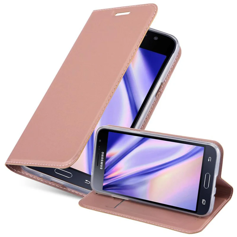Cadorabo Hülle kompatibel mit Samsung Galaxy J3 2016 Schutzhülle mit Magnetverschluss, Standfunktion und Kartenfach