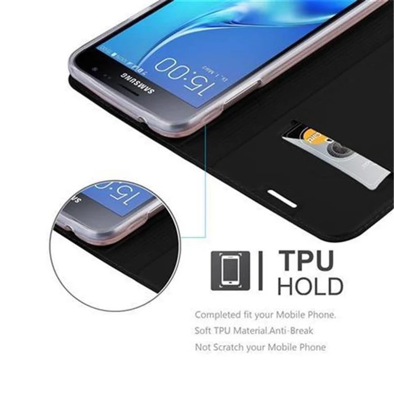 Cadorabo Hülle kompatibel mit Samsung Galaxy J3 2016 Schutzhülle mit Magnetverschluss, Standfunktion und Kartenfach