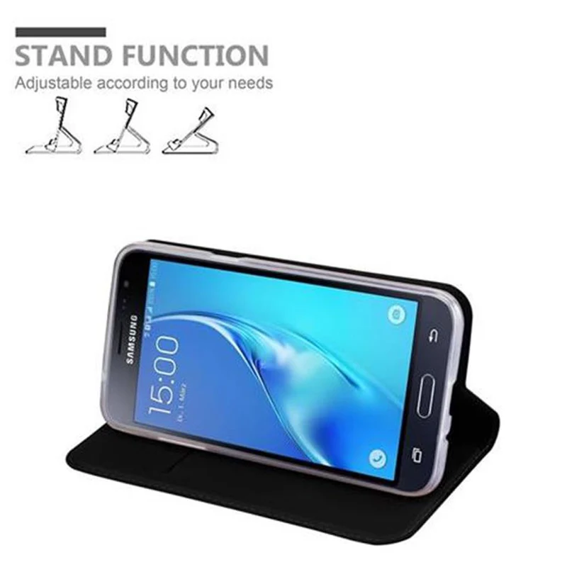 Cadorabo Hülle kompatibel mit Samsung Galaxy J3 2016 Schutzhülle mit Magnetverschluss, Standfunktion und Kartenfach