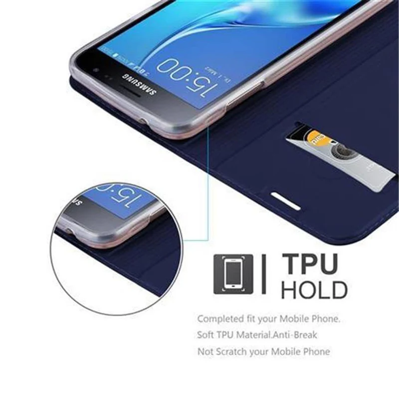 Cadorabo Hülle kompatibel mit Samsung Galaxy J3 2016 Schutzhülle mit Magnetverschluss, Standfunktion und Kartenfach