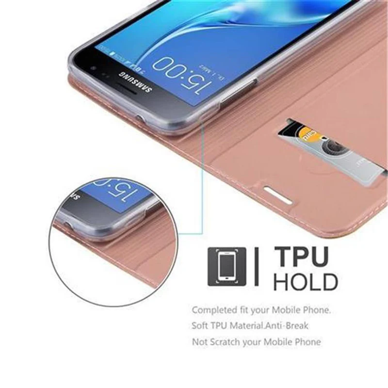 Cadorabo Hülle kompatibel mit Samsung Galaxy J3 2016 Schutzhülle mit Magnetverschluss, Standfunktion und Kartenfach