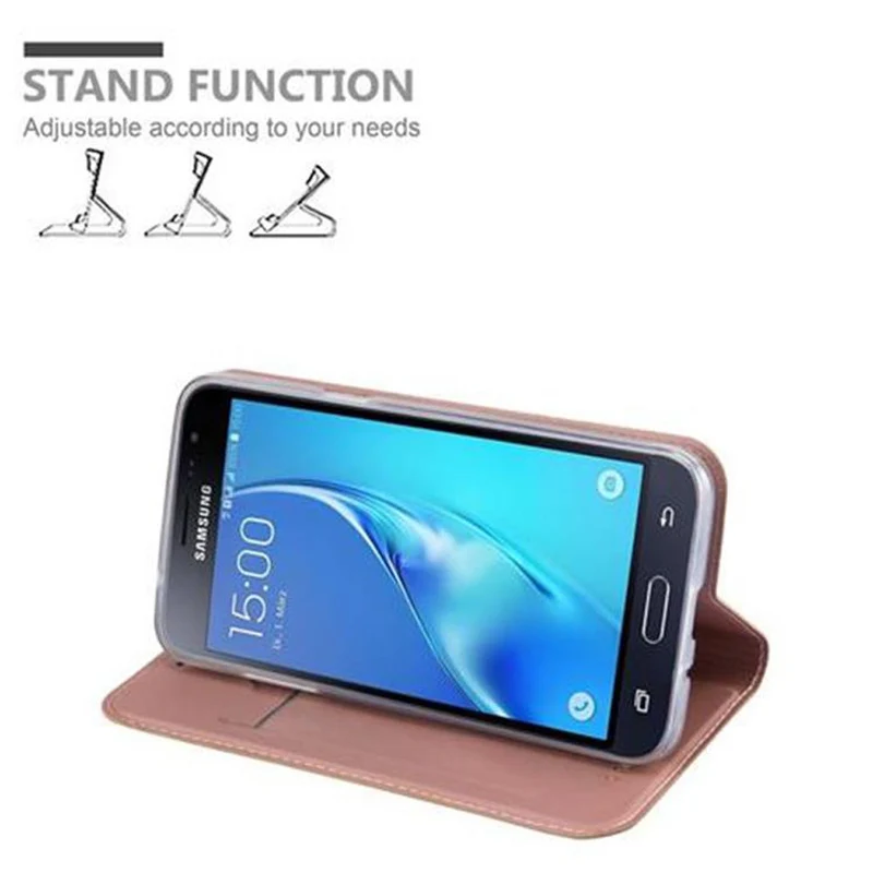 Cadorabo Hülle kompatibel mit Samsung Galaxy J3 2016 Schutzhülle mit Magnetverschluss, Standfunktion und Kartenfach
