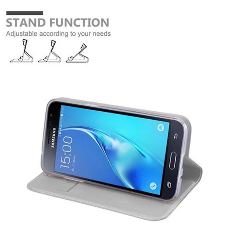 Cadorabo Hülle kompatibel mit Samsung Galaxy J3 2016 Schutzhülle mit Magnetverschluss, Standfunktion und Kartenfach