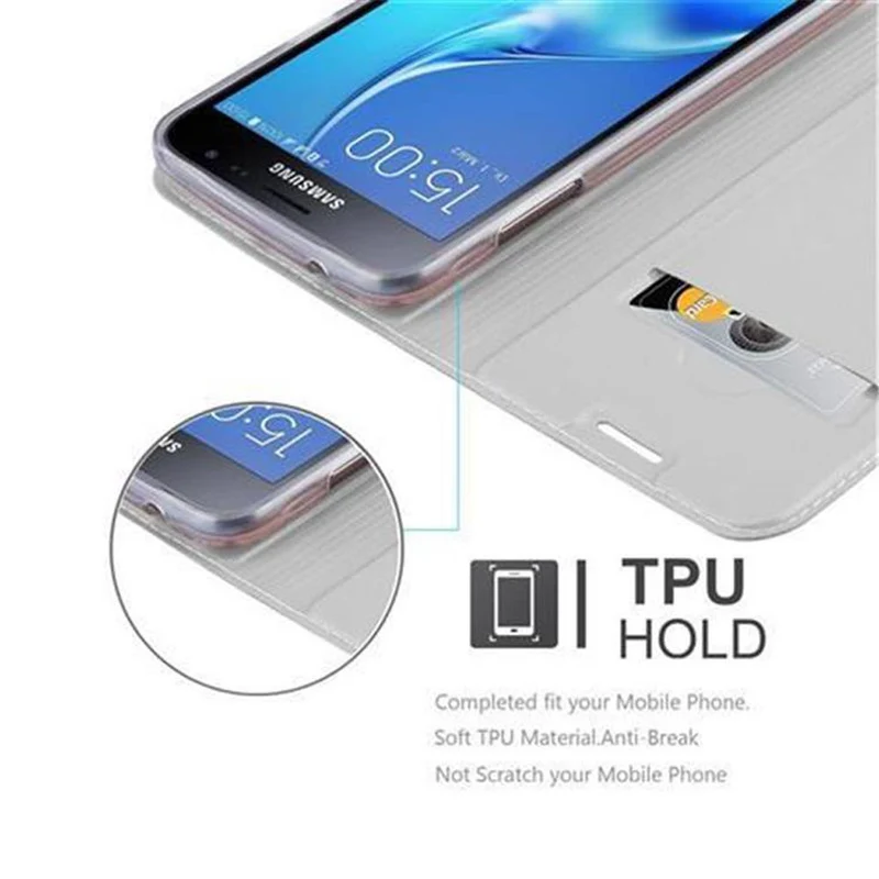 Cadorabo Hülle kompatibel mit Samsung Galaxy J3 2016 Schutzhülle mit Magnetverschluss, Standfunktion und Kartenfach