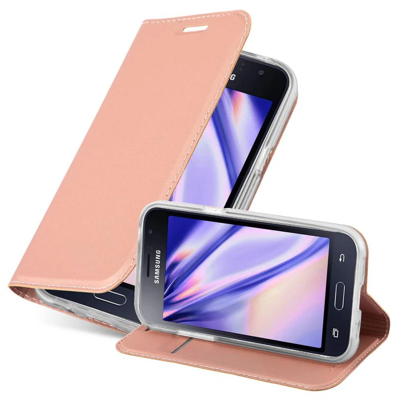Cadorabo Hülle kompatibel mit Samsung Galaxy J1 2016 Schutzhülle mit Magnetverschluss, Standfunktion und Kartenfach