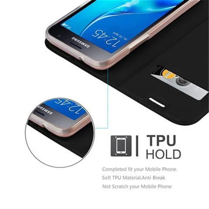 Cadorabo Hülle kompatibel mit Samsung Galaxy J1 2016 Schutzhülle mit Magnetverschluss, Standfunktion und Kartenfach