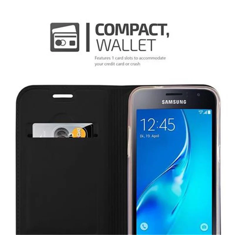 Cadorabo Hülle kompatibel mit Samsung Galaxy J1 2016 Schutzhülle mit Magnetverschluss, Standfunktion und Kartenfach
