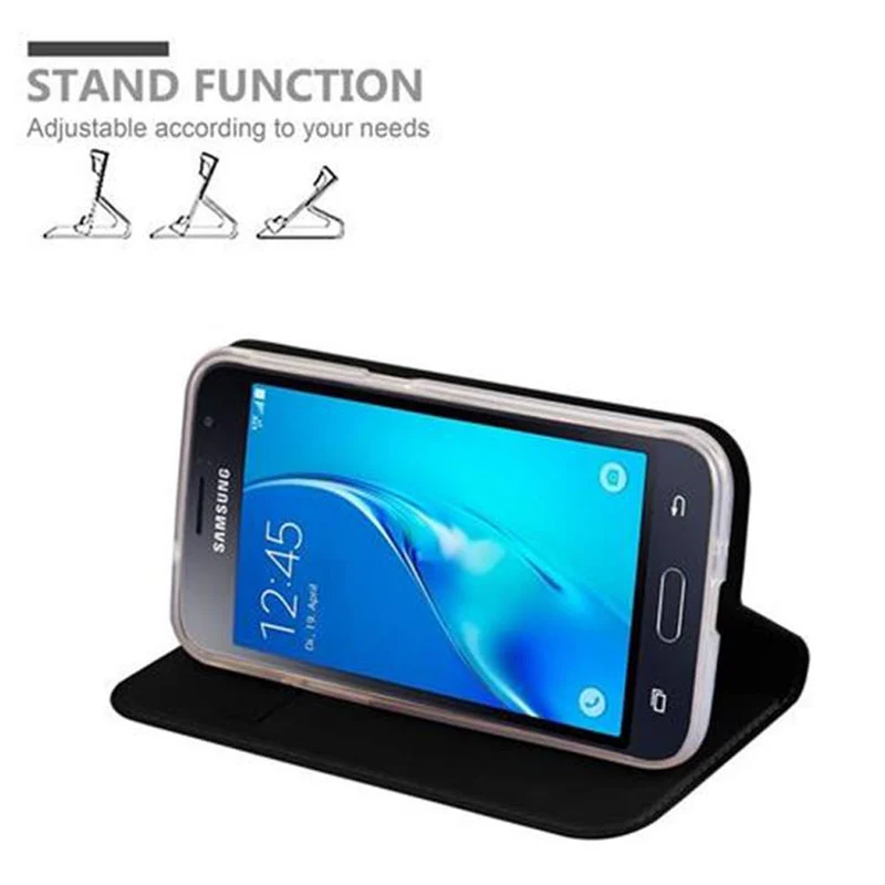 Cadorabo Hülle kompatibel mit Samsung Galaxy J1 2016 Schutzhülle mit Magnetverschluss, Standfunktion und Kartenfach