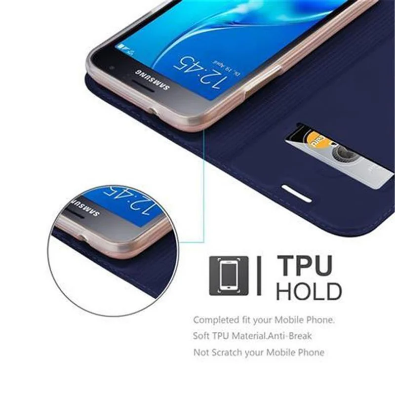 Cadorabo Hülle kompatibel mit Samsung Galaxy J1 2016 Schutzhülle mit Magnetverschluss, Standfunktion und Kartenfach