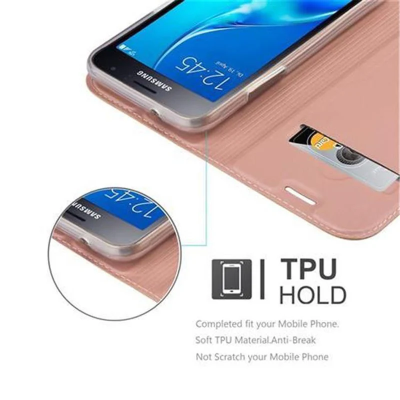 Cadorabo Hülle kompatibel mit Samsung Galaxy J1 2016 Schutzhülle mit Magnetverschluss, Standfunktion und Kartenfach