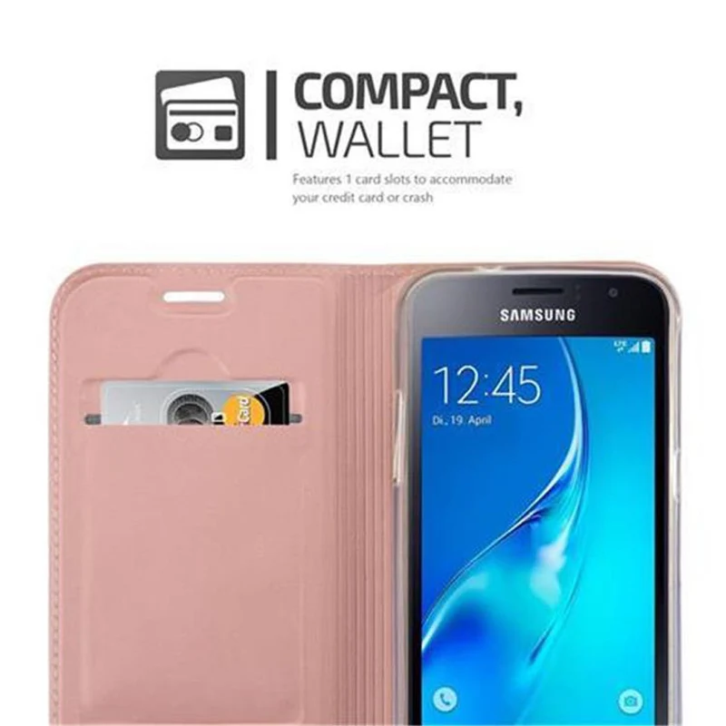 Cadorabo Hülle kompatibel mit Samsung Galaxy J1 2016 Schutzhülle mit Magnetverschluss, Standfunktion und Kartenfach