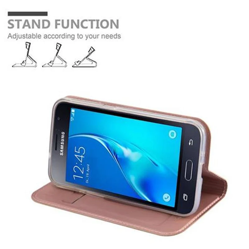Cadorabo Hülle kompatibel mit Samsung Galaxy J1 2016 Schutzhülle mit Magnetverschluss, Standfunktion und Kartenfach
