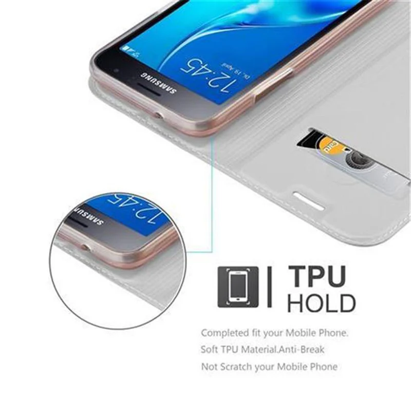 Cadorabo Hülle kompatibel mit Samsung Galaxy J1 2016 Schutzhülle mit Magnetverschluss, Standfunktion und Kartenfach