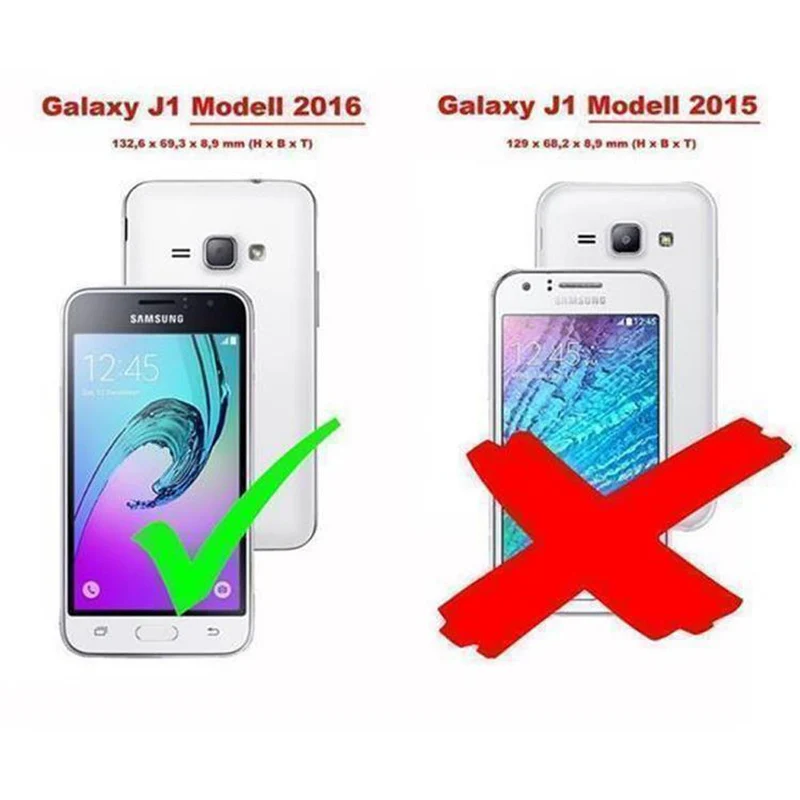 Cadorabo Hülle kompatibel mit Samsung Galaxy J1 2016 Schutzhülle mit Magnetverschluss, Standfunktion und Kartenfach