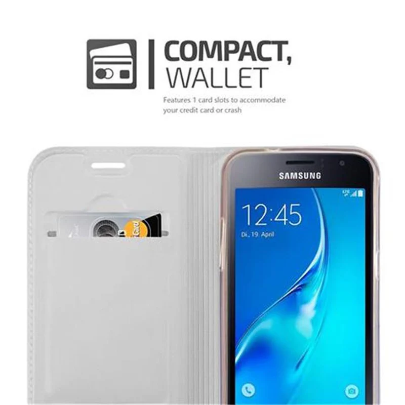 Cadorabo Hülle kompatibel mit Samsung Galaxy J1 2016 Schutzhülle mit Magnetverschluss, Standfunktion und Kartenfach