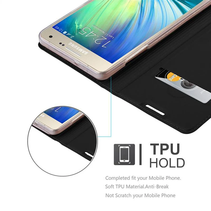 Cadorabo Hülle kompatibel mit Samsung Galaxy A3 2015 Schutzhülle mit Magnetverschluss, Standfunktion und Kartenfach