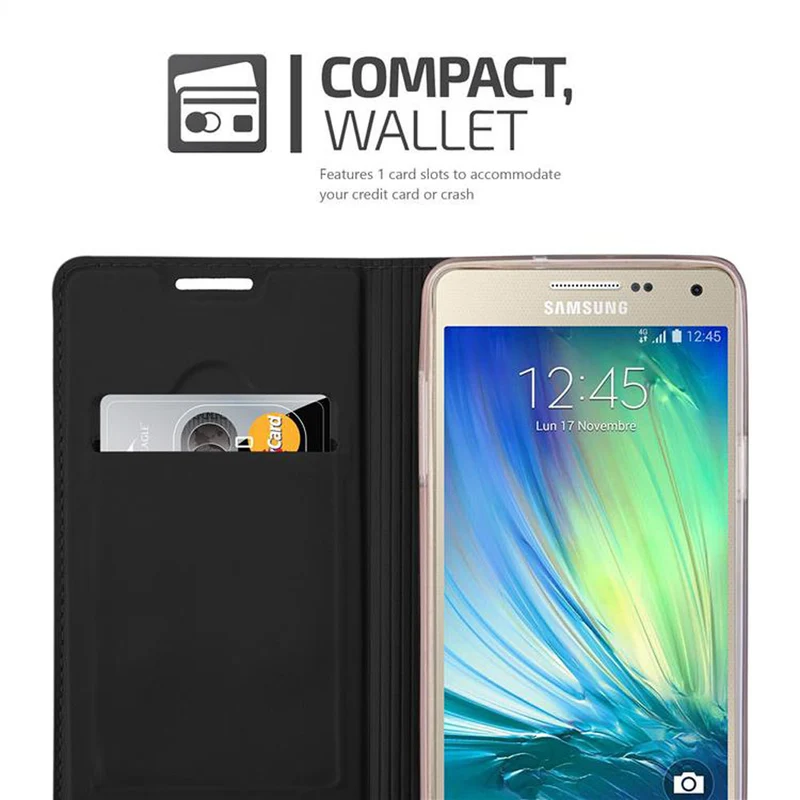 Cadorabo Hülle kompatibel mit Samsung Galaxy A3 2015 Schutzhülle mit Magnetverschluss, Standfunktion und Kartenfach