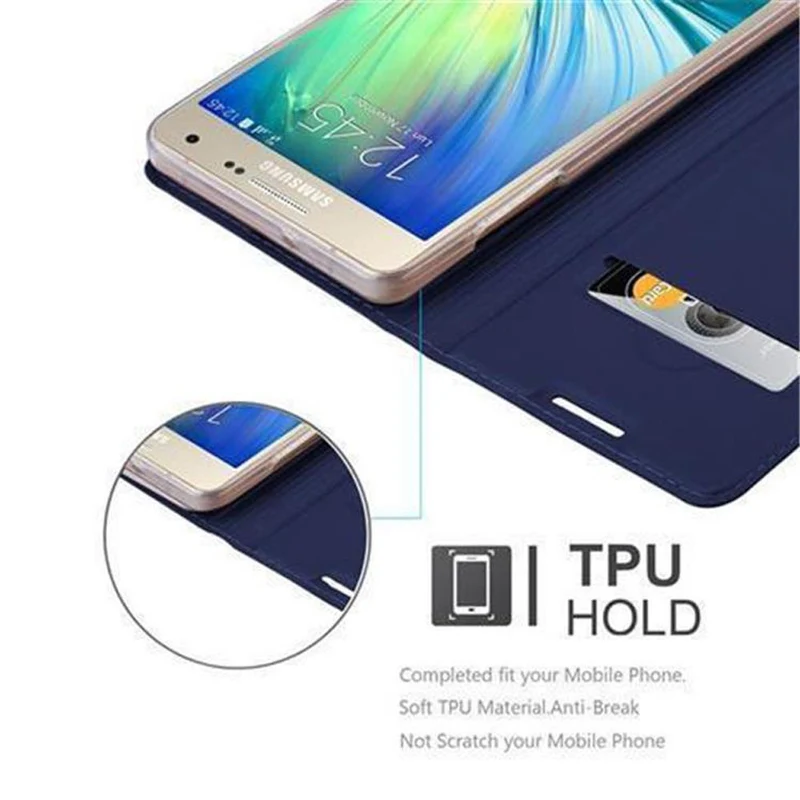 Cadorabo Hülle kompatibel mit Samsung Galaxy A3 2015 Schutzhülle mit Magnetverschluss, Standfunktion und Kartenfach