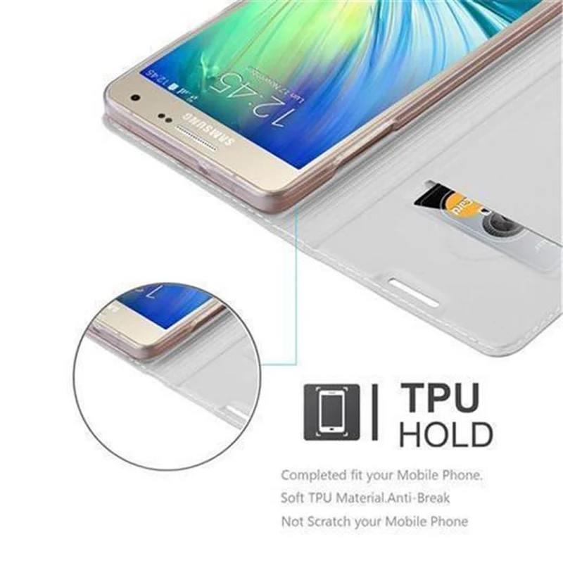 Cadorabo Hülle kompatibel mit Samsung Galaxy A3 2015 Schutzhülle mit Magnetverschluss, Standfunktion und Kartenfach