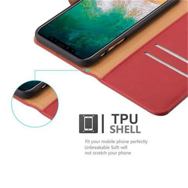 Cadorabo Hülle kompatibel mit Apple iPhone X / XS Schutzhülle mit Magnetverschluss, Standfunktion und Kartenfach