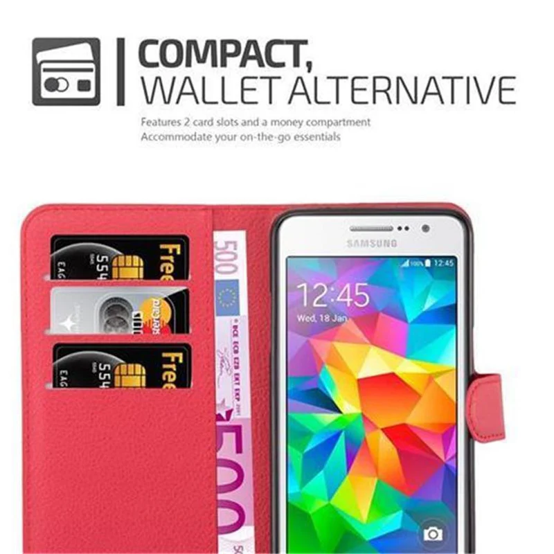 Cadorabo Hülle kompatibel mit Samsung Galaxy GRAND PRIME Schutzhülle mit Magnetverschluss, Standfunktion und Kartenfach