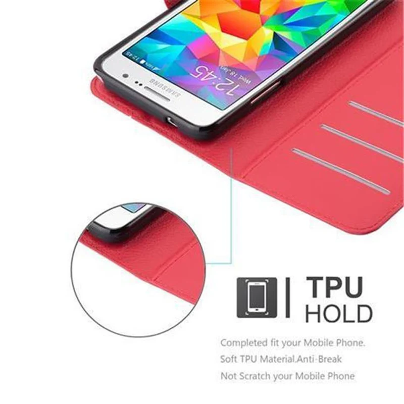 Cadorabo Hülle kompatibel mit Samsung Galaxy GRAND PRIME Schutzhülle mit Magnetverschluss, Standfunktion und Kartenfach