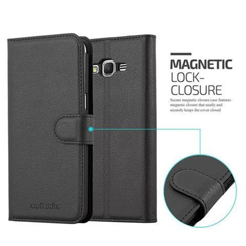Cadorabo Hülle kompatibel mit Samsung Galaxy GRAND PRIME Schutzhülle mit Magnetverschluss, Standfunktion und Kartenfach