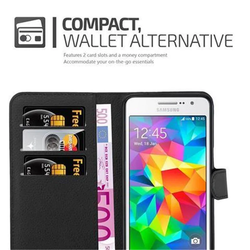 Cadorabo Hülle kompatibel mit Samsung Galaxy GRAND PRIME Schutzhülle mit Magnetverschluss, Standfunktion und Kartenfach